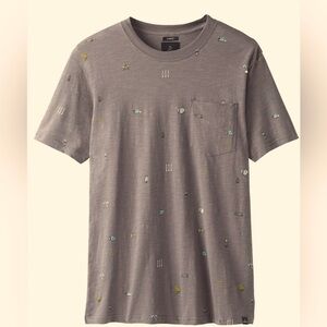 PrAna Men’s Auxi Crew T-Shirt Slim Fit Organic Cotton Charcoal Camp Themed,XL